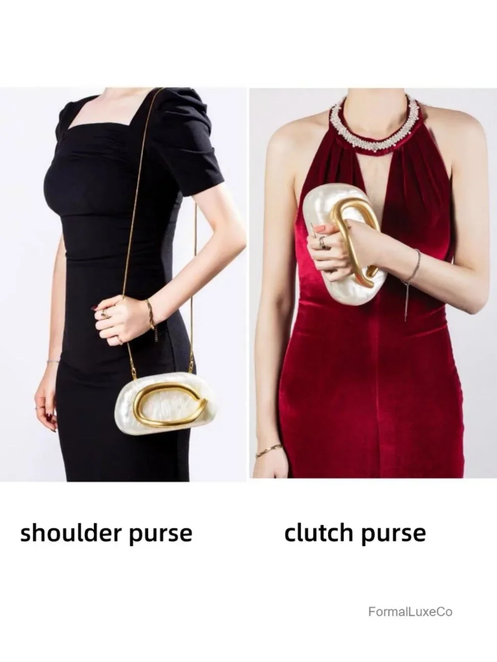 Vegan Leather Acrylic Clutch Box Evening Bag Detachable Chain